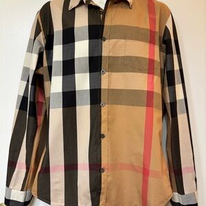 Burberry Beige and Black Plaid Button Down Shirt size L